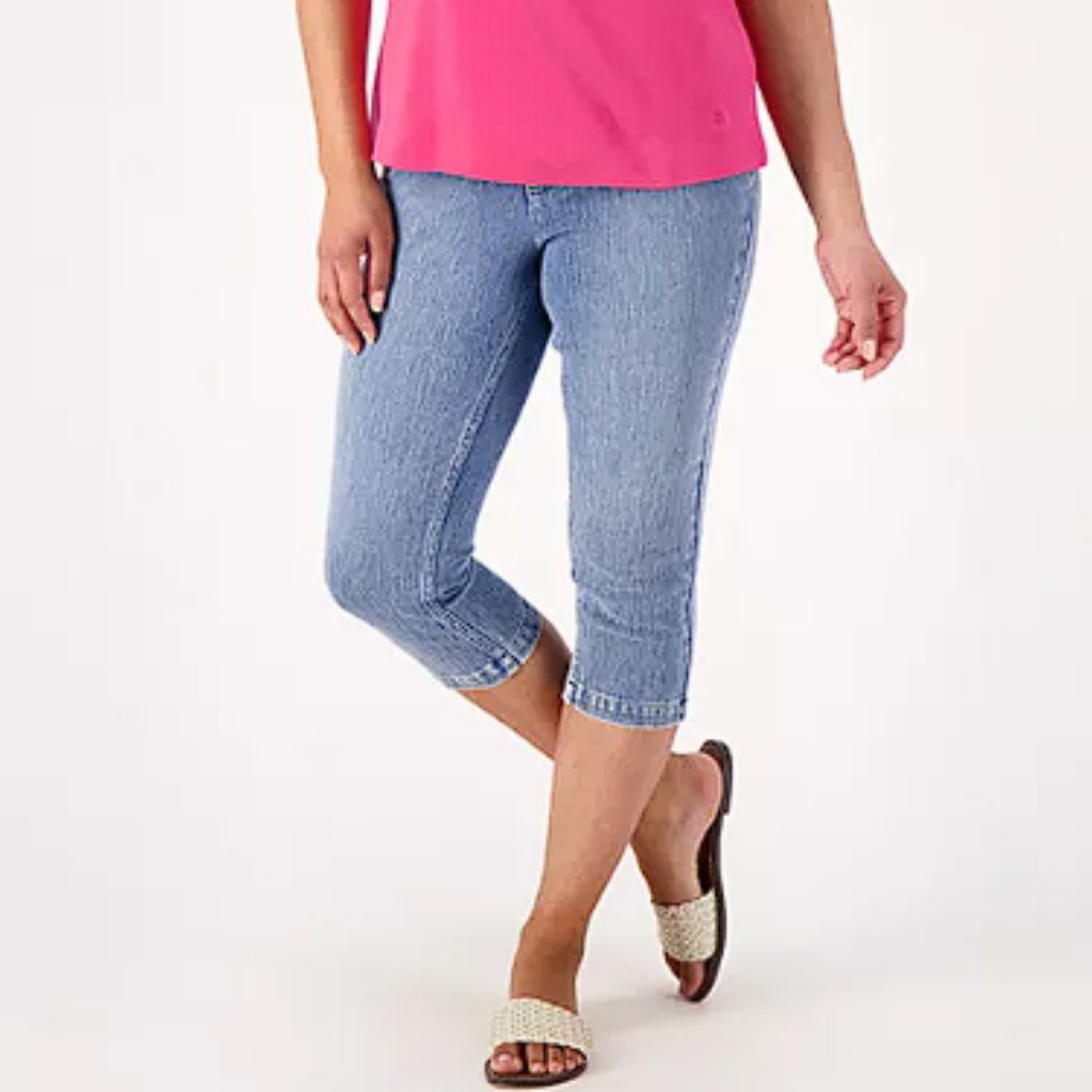 Isaac Mizrahi Live! Women's Tall Knit Denim Pull On Capri Jeans Size 20w In Blue